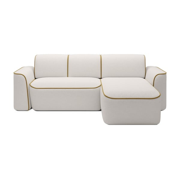 Sárga-krémszínű buklé sarokkanapé (jobb oldali-heverő résszel) Ume – ELTAP