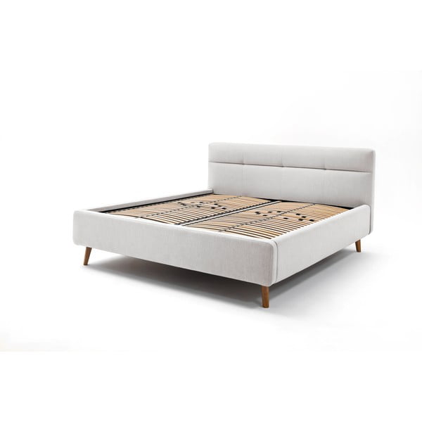 Világosszürke kárpitozott ágyneműtartós franciaágy ágyráccsal 160x200 cm Lotte – Meise Möbel-image-4