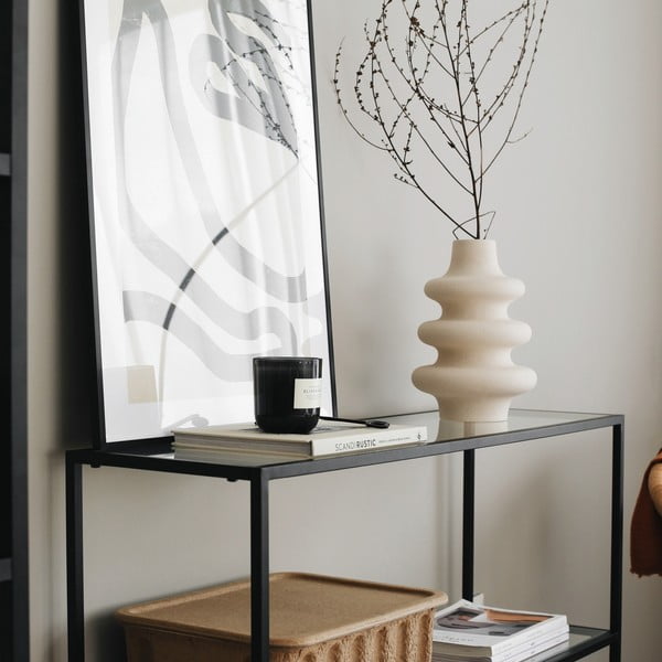 Fekete üveg polcos állvány 100x85 cm Camiko – Neostill-image-2