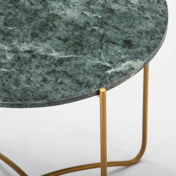 Tárolóasztal zöld márványlappal és aranyszínű lábakkal, ∅ 57 cm - Thai Natura-image-1