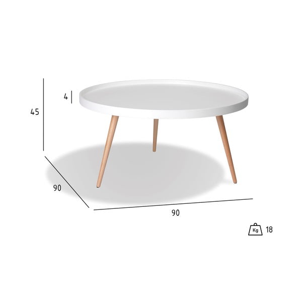 Opus fehér dohányzóasztal bükkfa lábakkal, ⌀ 90 cm - Furnhouse-image-4