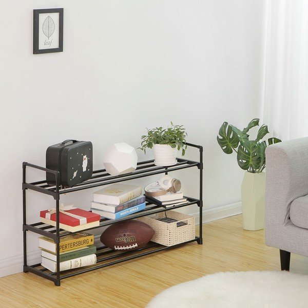 Fekete cipőtartó fémpolc (12 pár cipő), szélesség 92 cm - Songmics-image-4