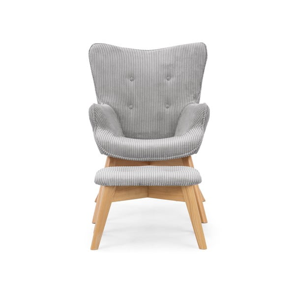 Szürke kordbársony fotel lábtartóval Niko – Ropez-image-3