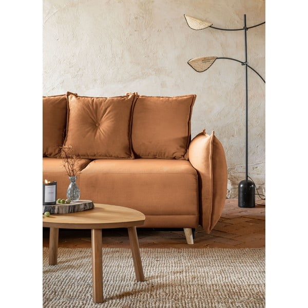 Téglavörös kordbársony kinyitható sarokkanapé (bal oldali) Lazy Lukka – Miuform-image-4