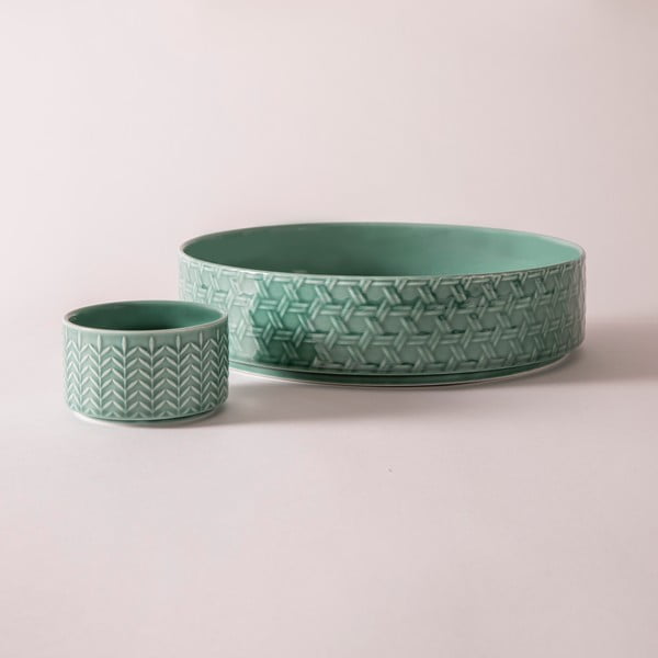 Türkiz porcelán szervírozó tál készlet 2 db-os ø 30 cm Heath Jade – Ladelle-image-2