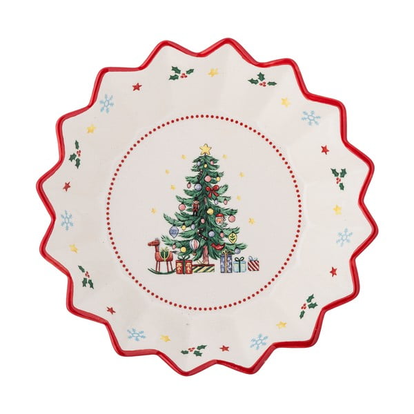 Piros-krémszínű kerámia szervírozó tányér karácsonyi mintával ø 20 cm Naive – Bloomingville