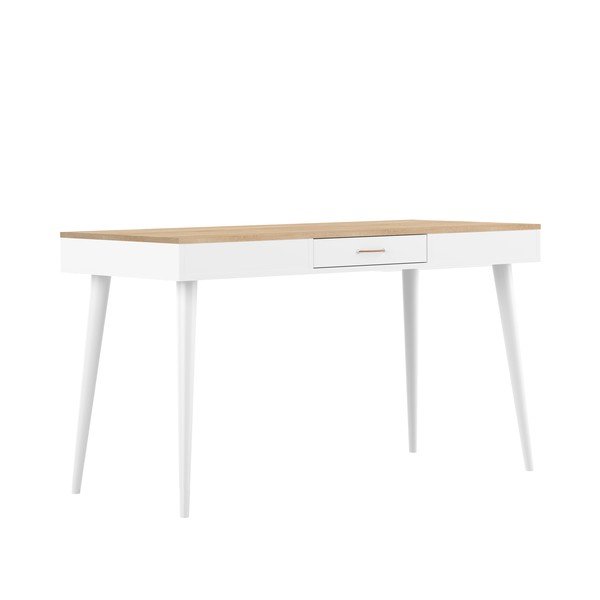 Fehér íróasztal tölgyfa dekoros asztallappal 134x59 cm - TemaHome -image-2