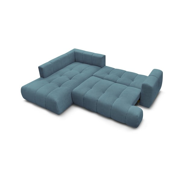 Kék kinyitható-tárolóhelyes sarokkanapé (bal oldali-L alakú) Fuji – Bobochic Paris-image-4