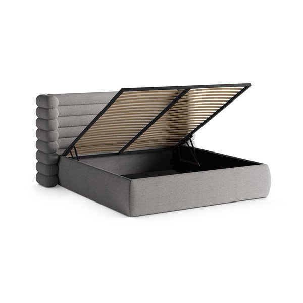 Szürke kárpitozott ágyneműtartós franciaágy ágyráccsal 180x200 cm Mount – Micadoni -image-2