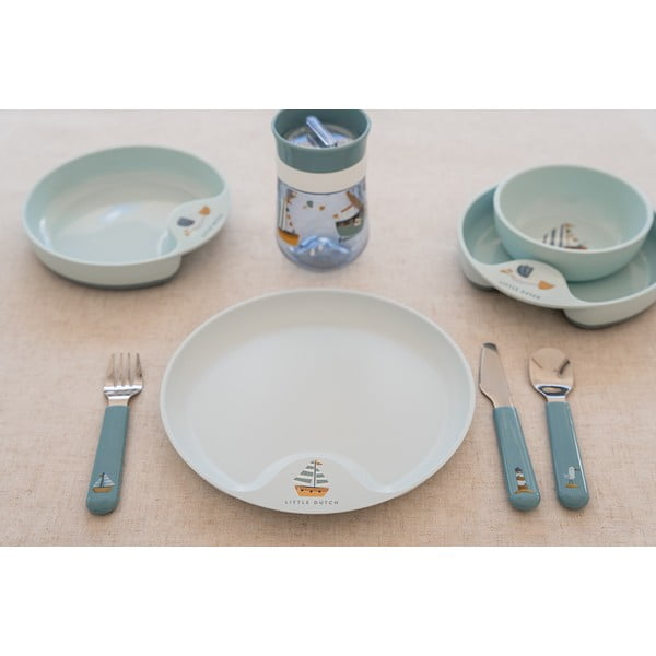 Világoszöld-ezüstszínű rozsdamentes acél gyerek evőeszköz szett 3 db-os Little farm – Mepal-image-4