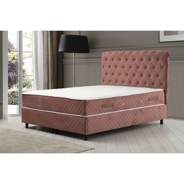 Rózsaszín ágyneműtartós boxspring ágy 140x200 cm Sonata – Kalune Design-image-1