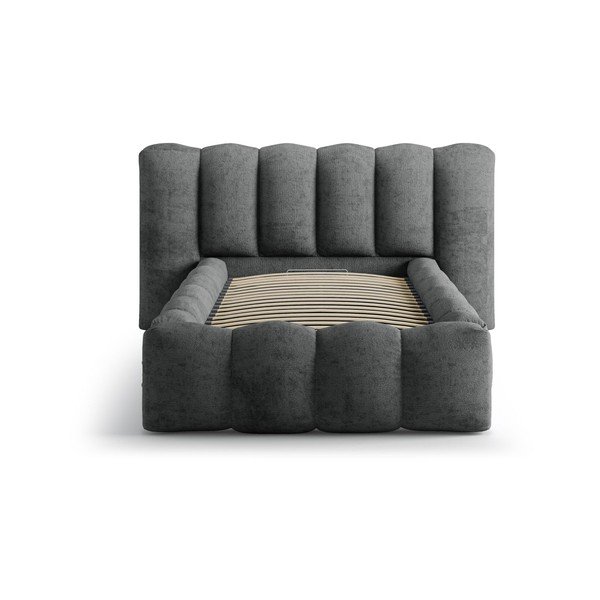 Sötétszürke kárpitozott ágyneműtartós egyszemélyes ágy ágyráccsal 90x200 cm Lupine – Micadoni -image-3