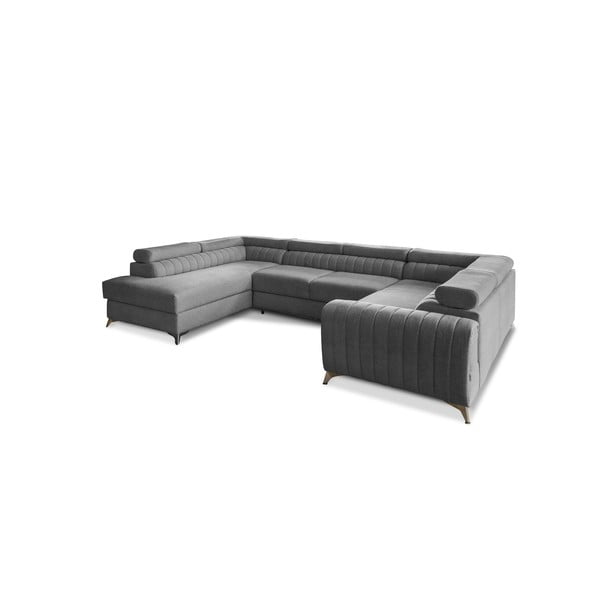 Sötétszürke kinyitható-tárolóhelyes sarokkanapé (bal oldali-U alakú) Louis – ELTAP