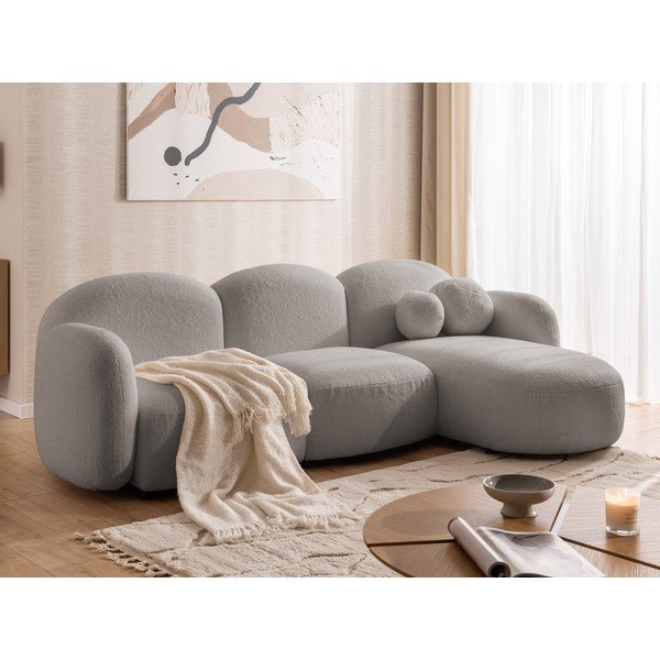 Szürke buklé sarokkanapé (jobb oldali-heverő résszel) Orbit – Ropez-image-4