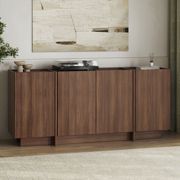 Sötét natúr színű komód kábellyukkal diófa dekorral 180x80x45 cm Dorma – Kalune Design-image-4