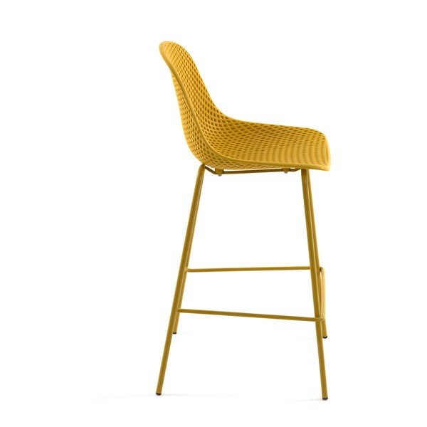 Okkersárga fém-műanyag kerti bárszék Quinby – Kave Home-image-3