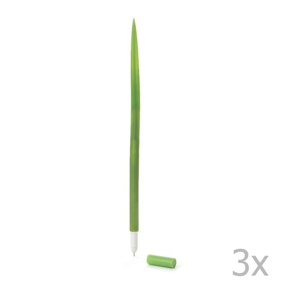 Grass 3 db-os zöld, fűalakú golyóstoll szett - Kikkerland