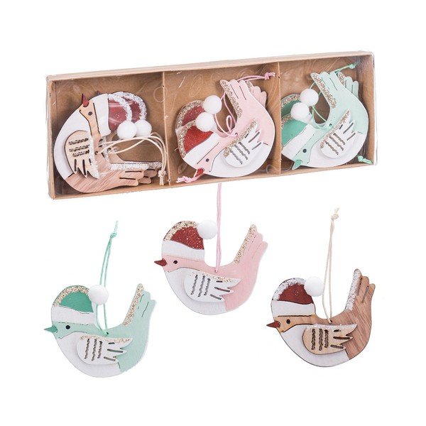 Fa karácsonyfadísz készlet 6 db-os 8 cm Birds – Casa Selección-image-1