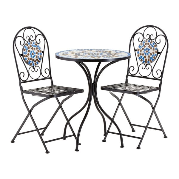 Amalfi 2 db kék-barna kerti szék és mozaikos asztal szett - Premier Housewares