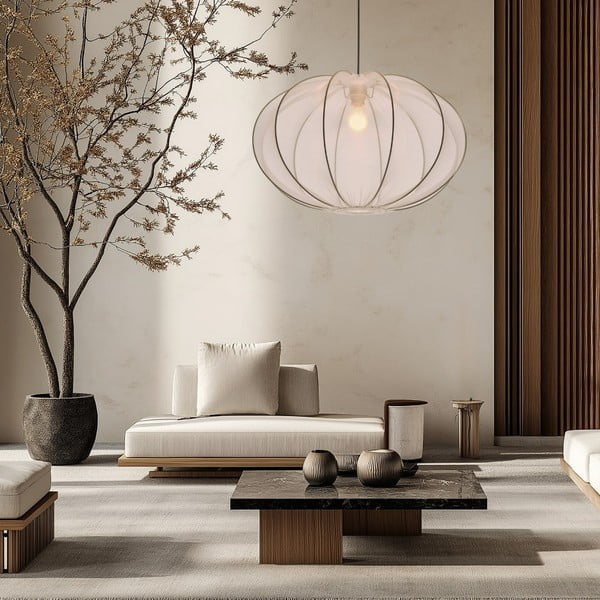 Fehér függőlámpa textil búrával ø 60 cm Mellow – Candellux Lighting-image-2