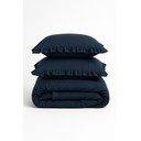 Sötétkék egyszemélyes renforcé pamut ágyneműhuzat 140x200 cm Ruffle Striped – Mila Home Luxury