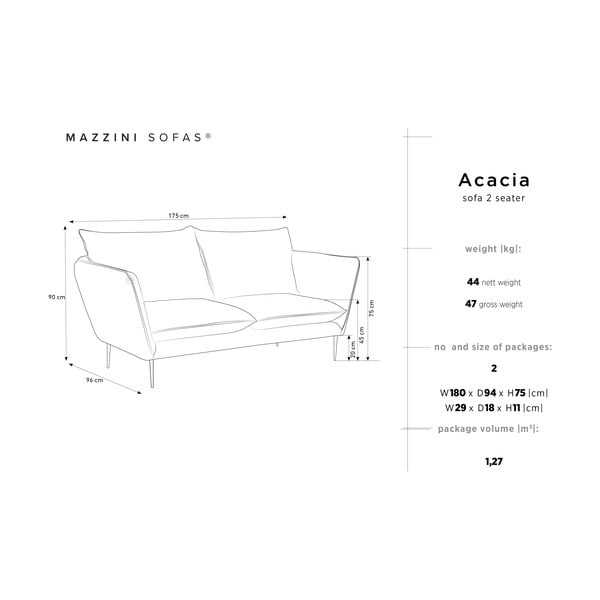 Acacia sötétkék bársonykanapé, szélesség 175 cm - Mazzini Sofas-image-3