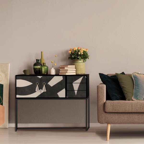 Fekete-bézs alacsony komód 113x92 cm Freya – Really Nice Things-image-2