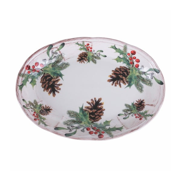 Ortisei karácsonyi kerámia szervírozó tányér, 27,5 x 45 cm - Villa d'Este