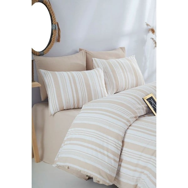 Bézs kétszemélyes hosszabbított pamut ágyneműhuzat 200x220 cm – Mila Home-image-1