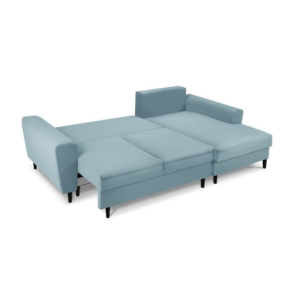 Világoskék kordbársony kinyitható tárolóhelyes sarokkanapé (jobb oldali-heverő résszel) Kyoto – Cosmopolitan Design-image-2