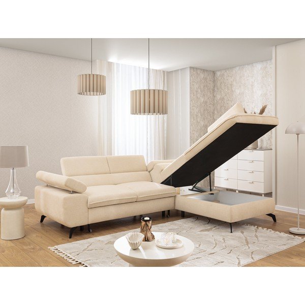 Krémszínű zsenília sarokkanapé (jobb oldali-L alakú) Marbeya  – Ropez-image-4