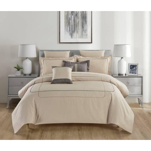 Bézs hatrészes egyszemélyes renforcé pamut ágyneműhuzat lepedővel 140x200 cm Calm of Lines – Mila Home Luxury