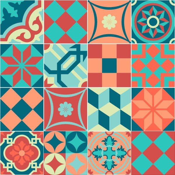 Wall Stickers Tiles Azulejos Colorful Vintage Style 16 db-os falmatrica szett, 10 x 10 cm - Ambiance-image-1