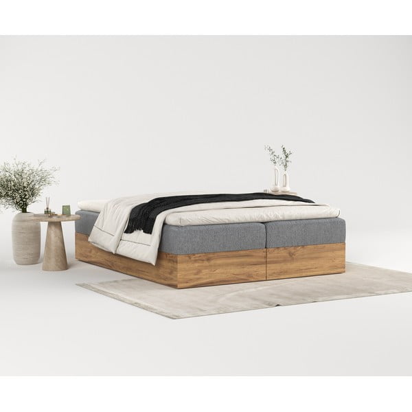 Szürke-natúr színű ágyneműtartós boxspring ágy 200x200 cm Faro – Maison de Rêve-image-4
