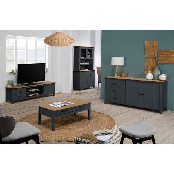 Sötétkék borovi fenyő alacsony komód 150x80 cm Miranda – Marckeric-image-1