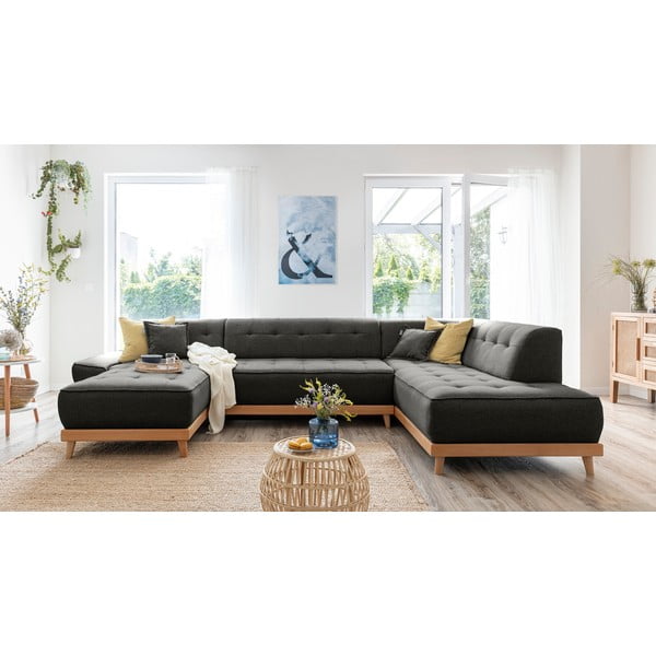 Dazzling Daisy sötétszürke kinyitható U alakú kanapé, jobb oldalas - Miuform-image-3