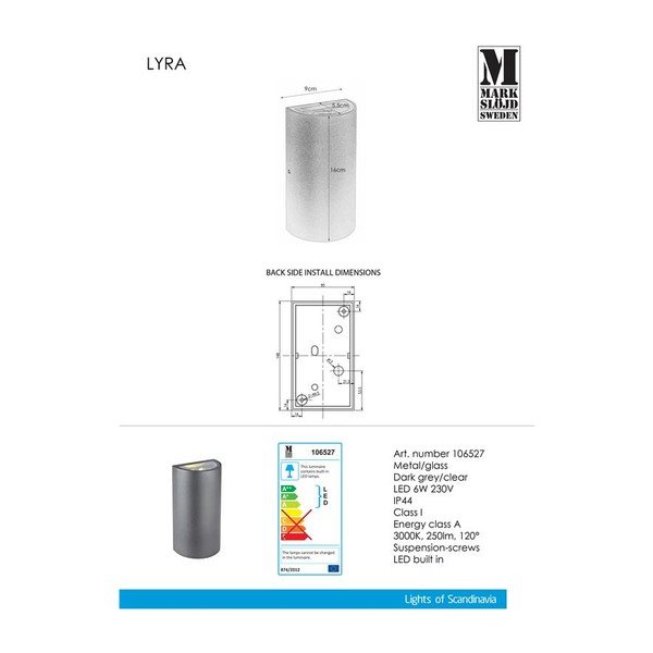 Lyra sötétszürke falilámpa - Markslöjd-image-1
