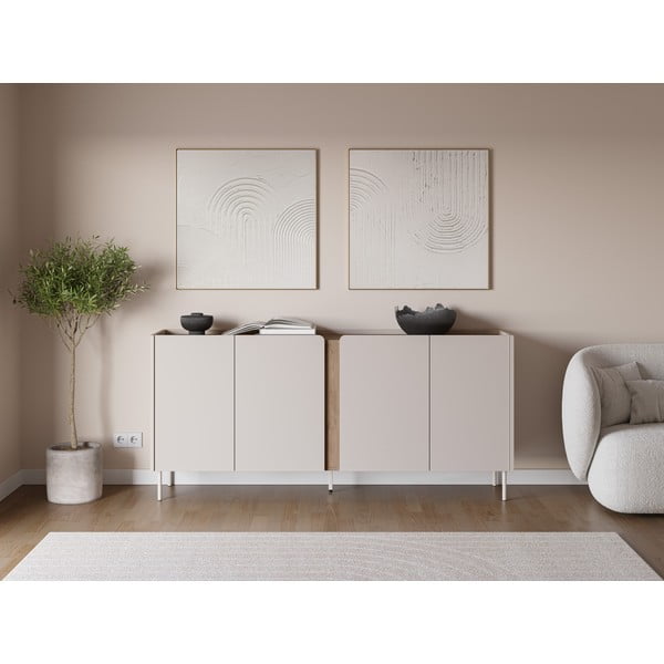 Krémszínű-natúr színű komód tölgyfa dekorral 180x82x40 cm Lucile – Marckeric-image-1