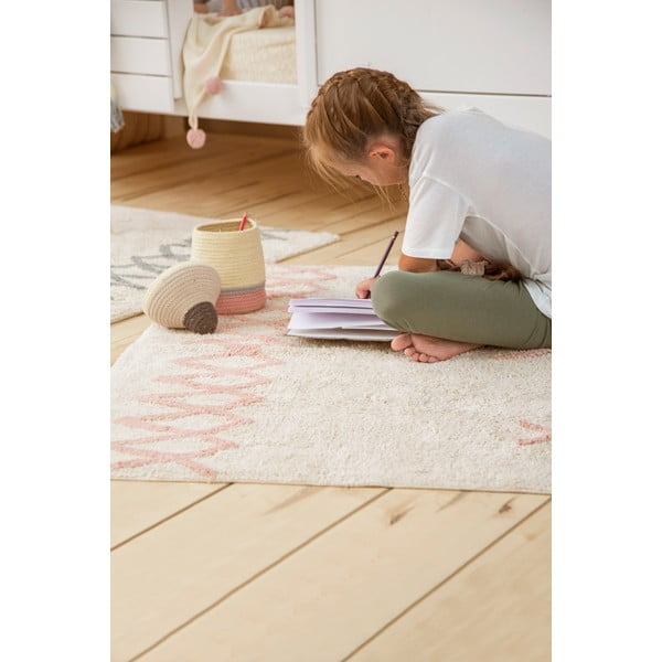 Rózsaszín-krémszínű mosható kézi szövésű pamut szőnyeg 120x160 cm Atlas Natural – Lorena Canals-image-1