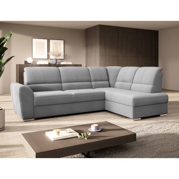 Szürke bársony kinyitható-tárolóhelyes sarokkanapé (jobb oldali-L alakú) Siber – ELTAP-image-4