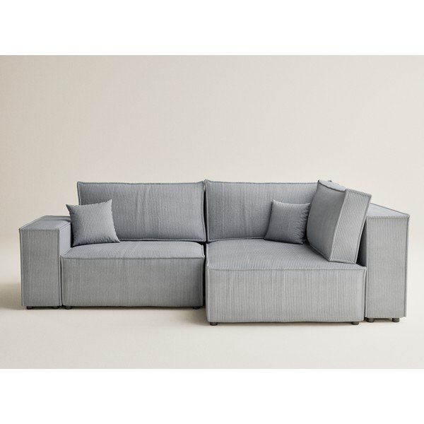 Szürke kordbársony kinyitható-tárolóhelyes sarokkanapé (jobb oldali-L alakú) Tonga – Maison de Rêve-image-2