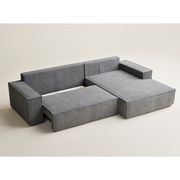 Szürke zsenília kinyitható-tárolóhelyes sarokkanapé (jobb oldali-heverő résszel) Maze – Maison de Rêve-image-3