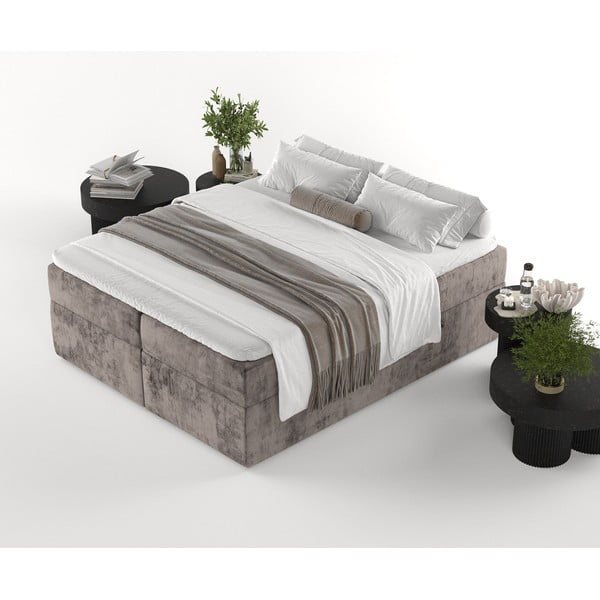 Barna ágyneműtartós boxspring ágy 200x200 cm Yoko – Maison de Rêve-image-4