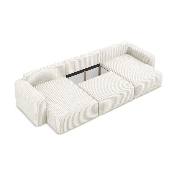 Krémszínű kordbársony kinyitható-tárolóhelyes (U alakú) sarokkanapé Kona – Makamii-image-4