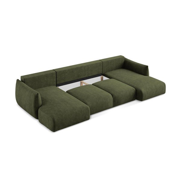 Zöld zsenília kinyitható  sarokkanapé (U alakú) Leila – Makamii-image-4