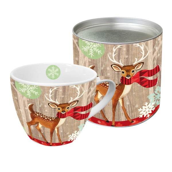 Deer With Scarf porcelán bögre karácsonyi motívummal, díszdobozban, 450 ml - PPD