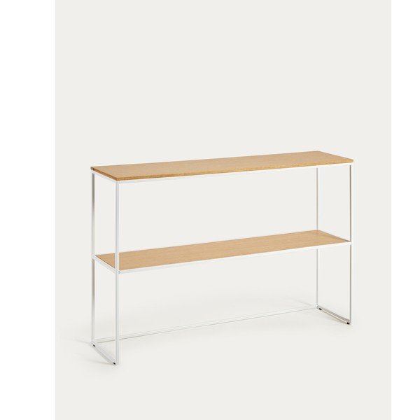 Fehér-natúr színű konzolasztal tölgyfa dekorral 30x120 cm Yoana – Kave Home-image-4