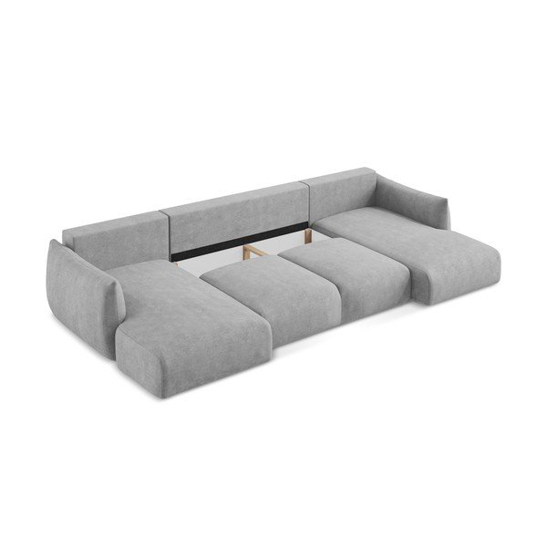 Világosszürke zsenília kinyitható sarokkanapé  (U alakú) Leila – Makamii-image-4