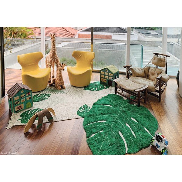 Sötétzöld mosható kézi szövésű pamut gyerek szőnyeg 120x180 cm Monstera Leaf – Lorena Canals-image-4