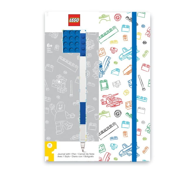 Kék-fehér jegyzetfüzet A5 kék tollal - LEGO®